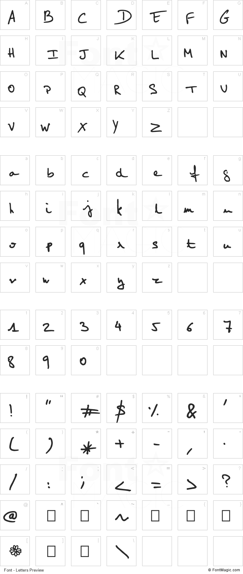 Elo Hand Font - All Latters Preview Chart